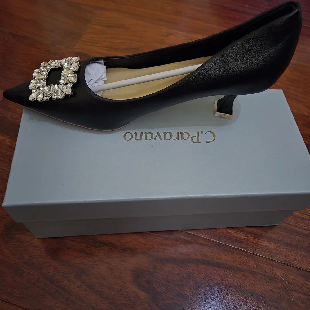 C.paravano Black Embellished Women's Heels Sizes 7.5 And 9.5 - Picture 2 of 8